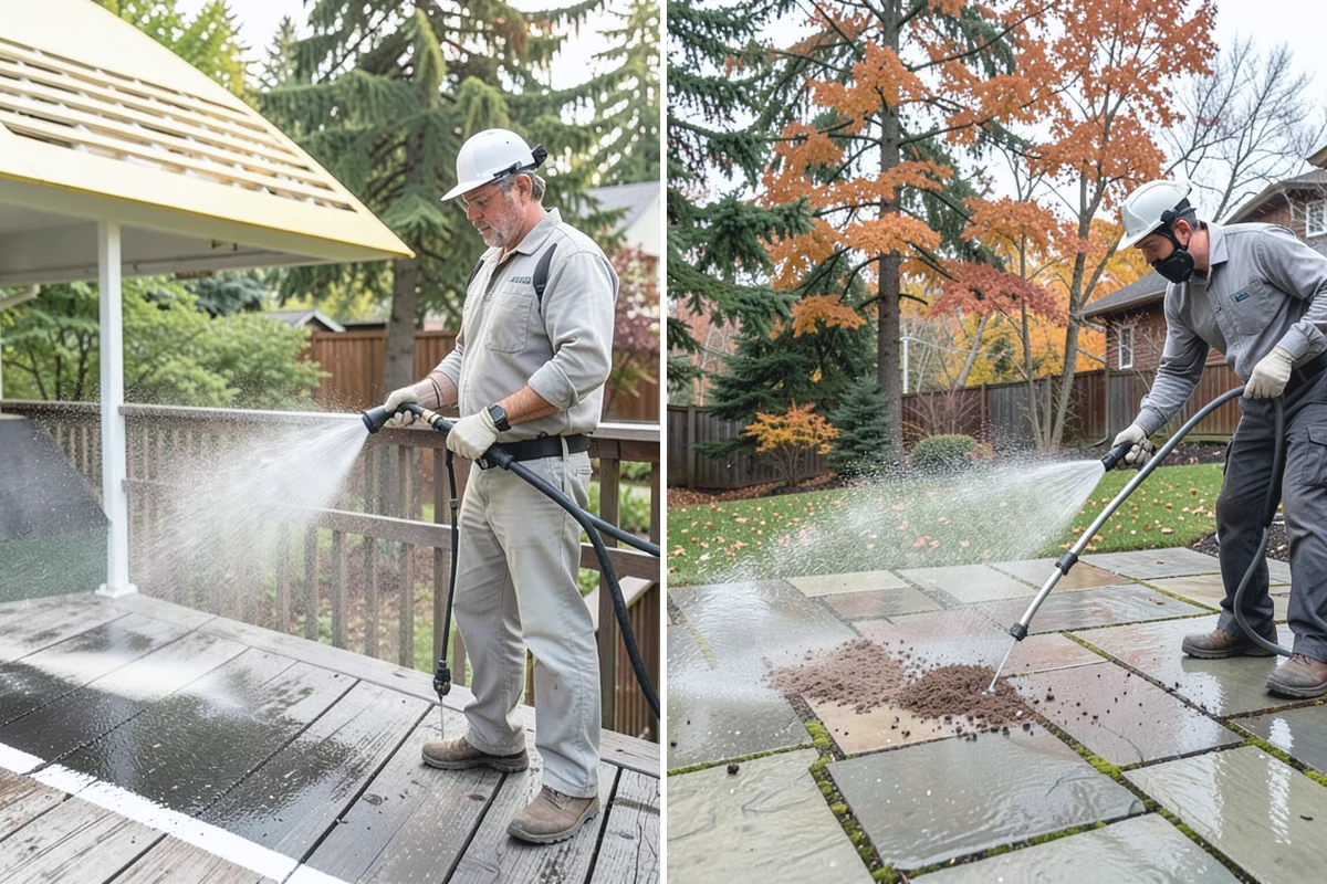 Concrete Restoration Cleaning in Sumner, Pierce County, WA - Evaluate the depth of growth and staining