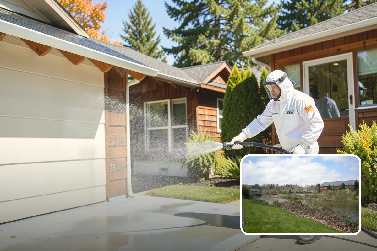 Concrete Restoration Cleaning in Tukwila, King County, WA - Reverses years of thick moss and black streak buildup
