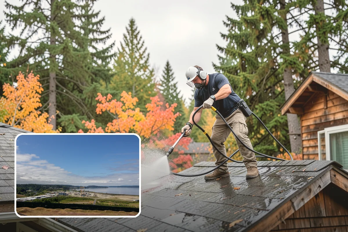 Concrete Restoration Cleaning in University Place, Pierce County, WA - Reverses years of thick moss and black streak buildup