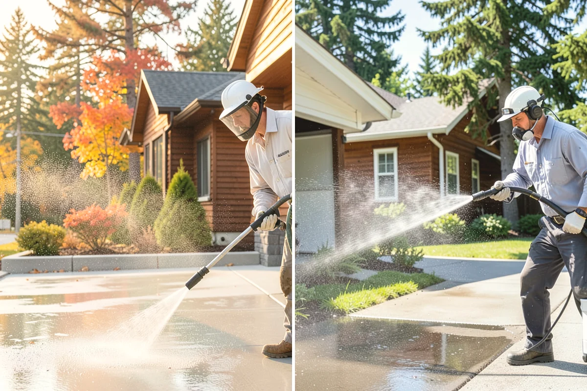 Concrete Restoration Cleaning in University Place, Pierce County, WA - Evaluate the depth of growth and staining