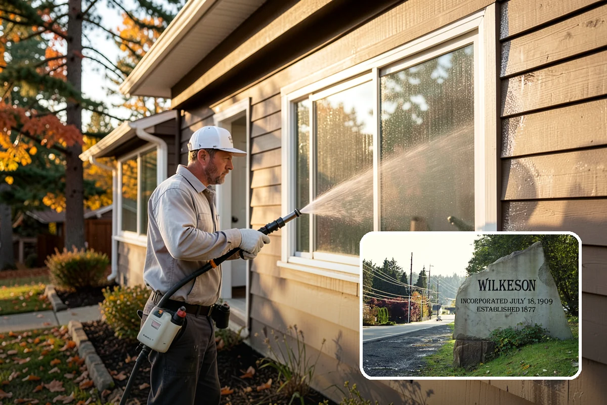 Concrete Restoration Cleaning in Wilkeson, Pierce County, WA - Reverses years of thick moss and black streak buildup