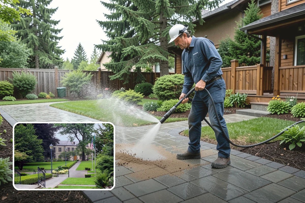 Concrete Restoration Cleaning in Woodinville, King County, WA - Reverses years of thick moss and black streak buildup