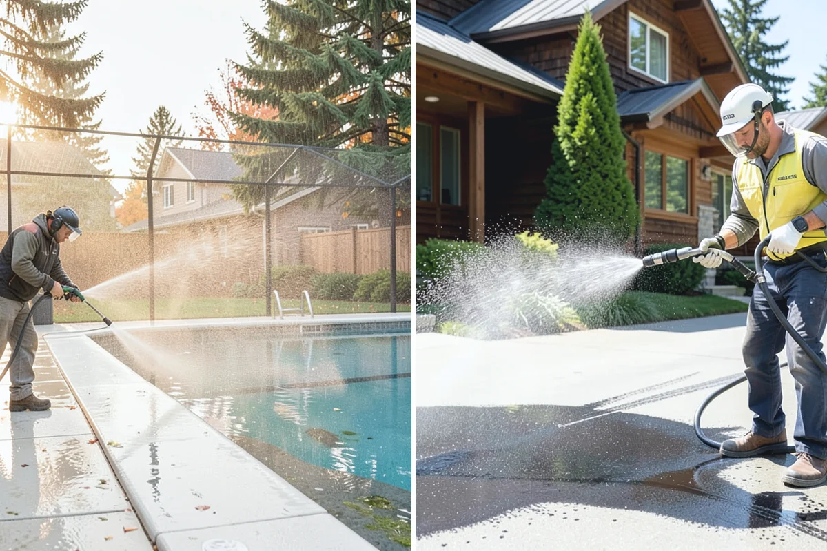 Concrete Restoration Cleaning in Woodinville, King County, WA - Evaluate the depth of growth and staining