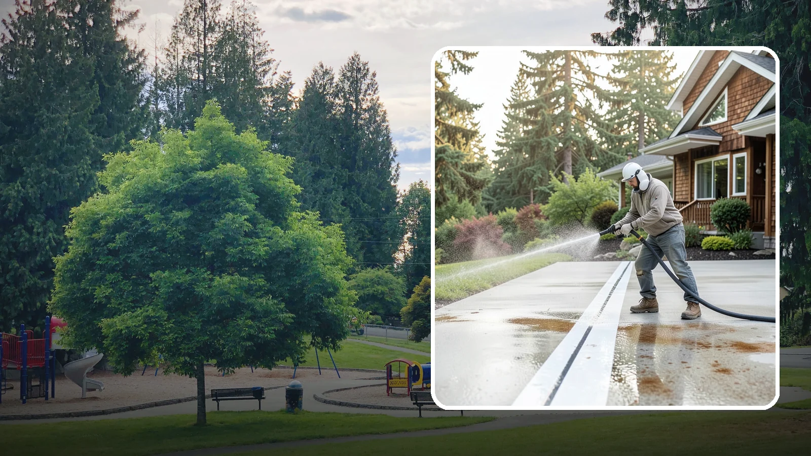 Concrete Stain Removal in Bonney Lake, Pierce County, WA - Target and lift oil, rust, and tannin stains from concrete using surface-specific treatments rather than blunt pressure alone.