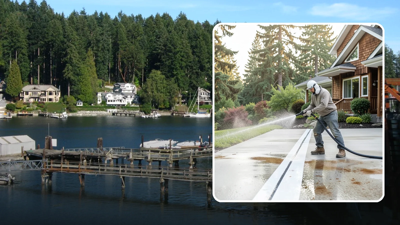 Concrete Stain Removal in Gig Harbor, Pierce County, WA - Target and lift oil, rust, and tannin stains from concrete using surface-specific treatments rather than blunt pressure alone.