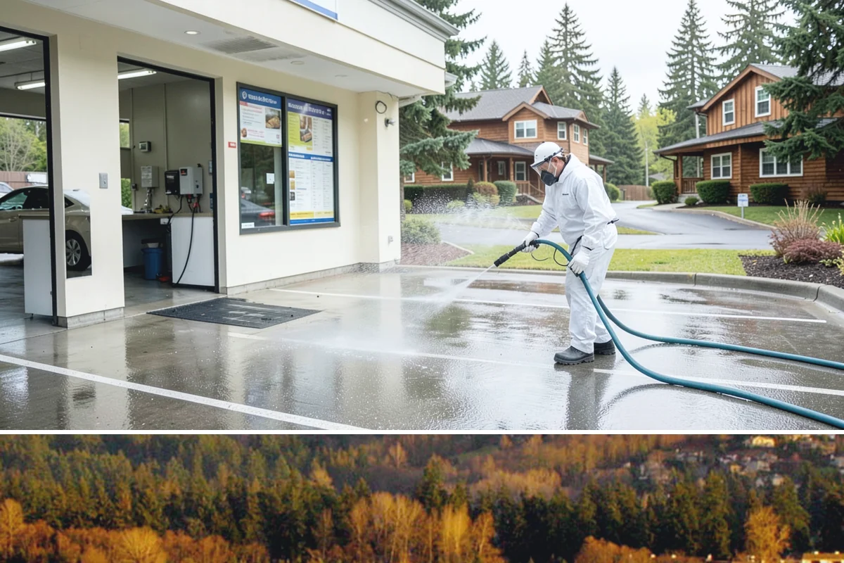 Concrete Stain Removal in Kenmore, King County, WA - Warmer, drier days speed the chemical reactions used on stains, so scheduling between May and September delivers the strongest...