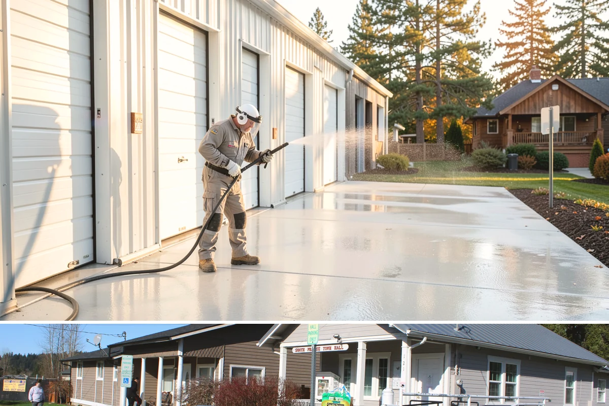 Concrete Stain Removal in South Prairie, Pierce County, WA - Warmer, drier days speed the chemical reactions used on stains, so scheduling between May and September delivers the strongest...