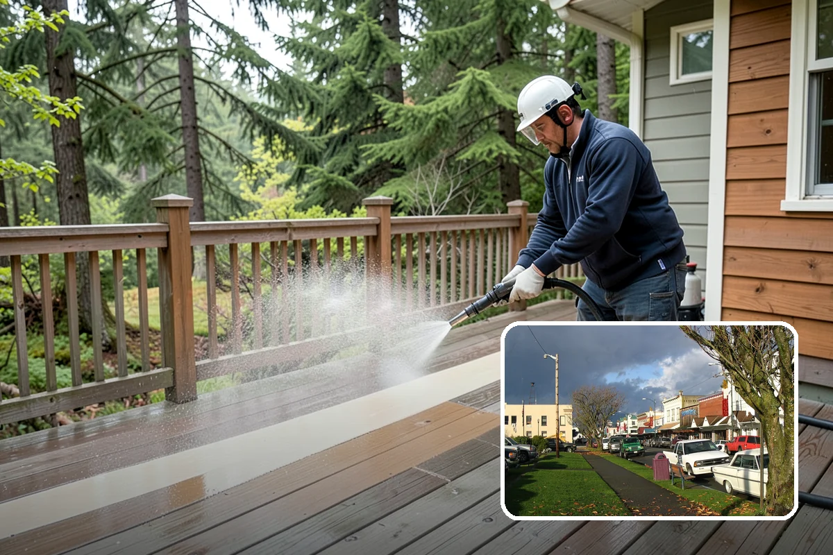 Concrete Surface Cleaning in Arlington, Snohomish County, WA - Removes green film, dirt, and organic staining