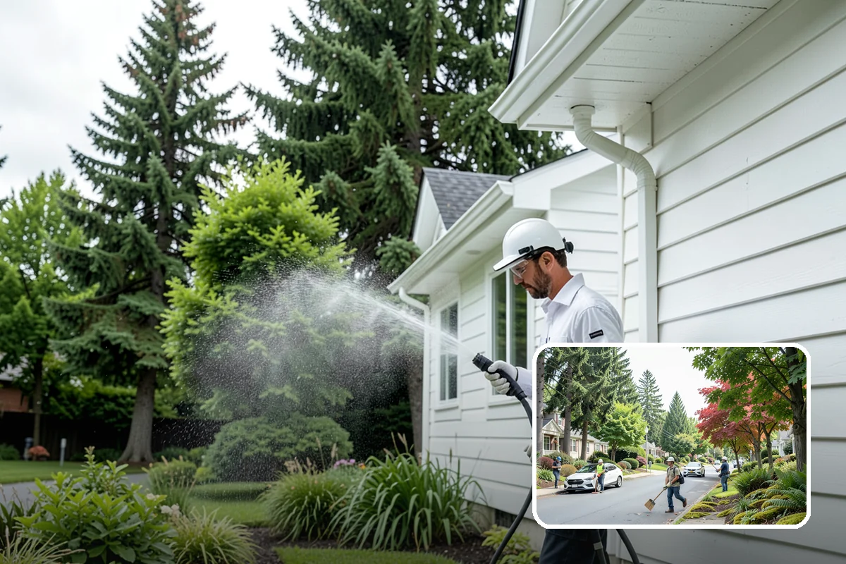 Concrete Surface Cleaning in Beaux Arts Village, King County, WA - Removes green film, dirt, and organic staining