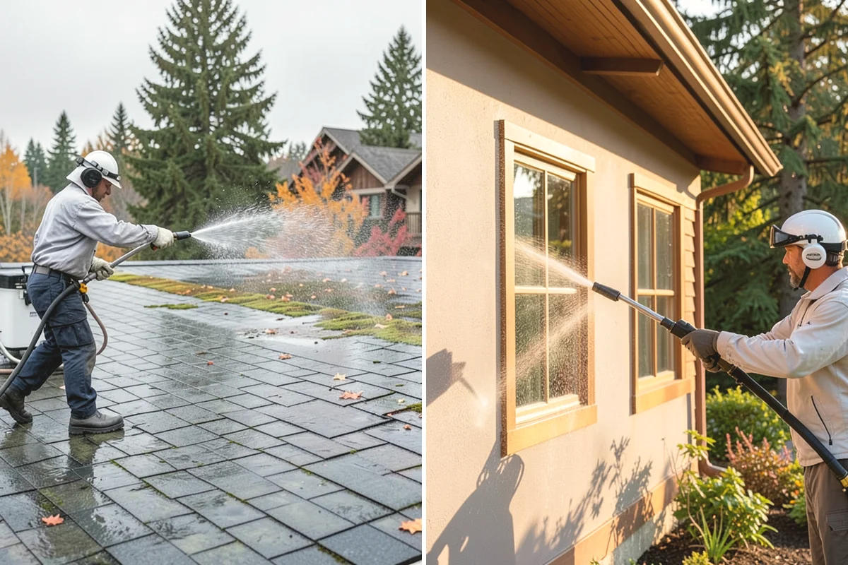 Concrete Surface Cleaning in Black Diamond, King County, WA - Clear debris and pre-treat organic growth