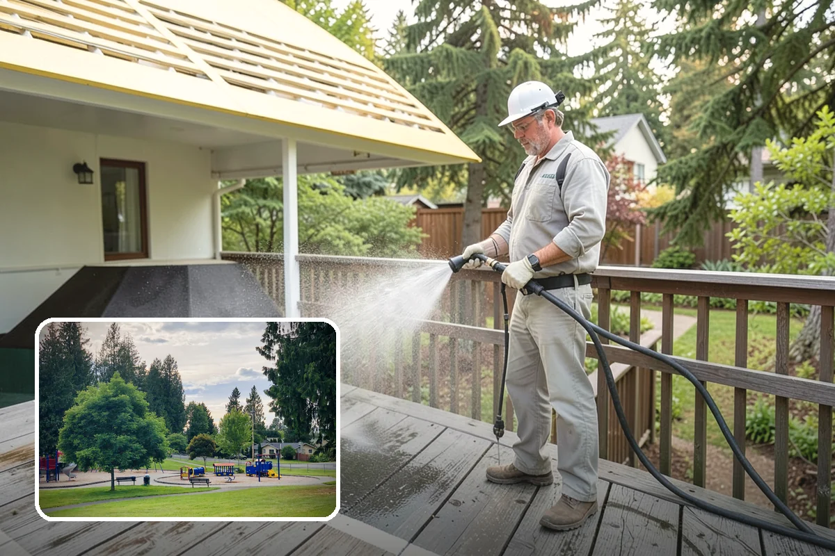 Concrete Surface Cleaning in Bonney Lake, Pierce County, WA - Removes green film, dirt, and organic staining