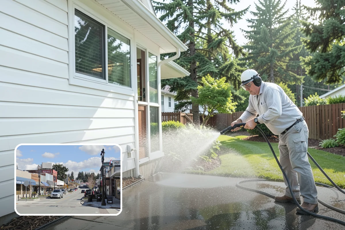 Concrete Surface Cleaning in Bothell, King County, WA - Removes green film, dirt, and organic staining