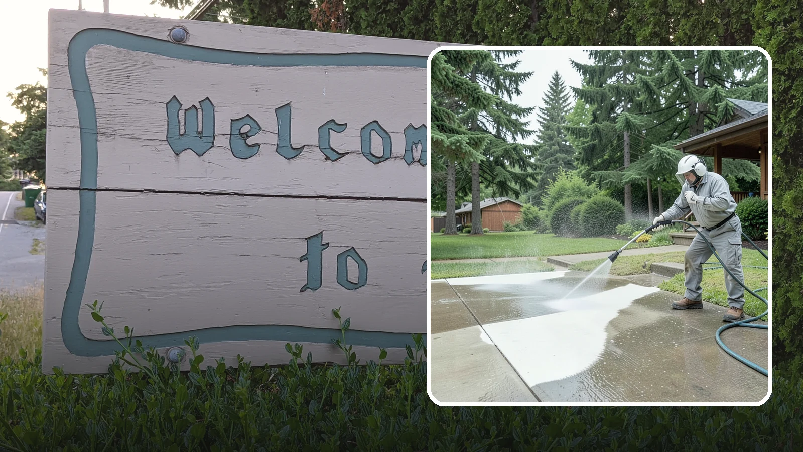 Concrete Surface Cleaning in Brier, Snohomish County, WA - General concrete surface cleaning that clears dirt, moss film, and organic staining from flatwork and walls.
