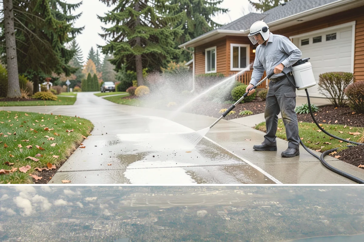 Concrete Surface Cleaning in Burien, King County, WA - Clean concrete surfaces in spring or summer once the weather dries out, clearing the film that builds through the wet season.