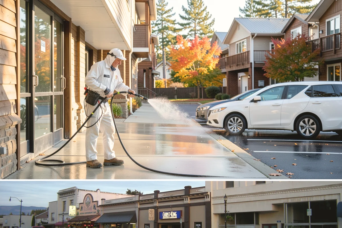 Concrete Surface Cleaning in Burlington, Skagit County, WA - Clean concrete surfaces in spring or summer once the weather dries out, clearing the film that builds through the wet season.