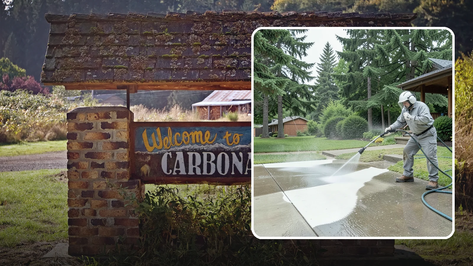 Concrete Surface Cleaning in Carbonado, Pierce County, WA - General concrete surface cleaning that clears dirt, moss film, and organic staining from flatwork and walls.