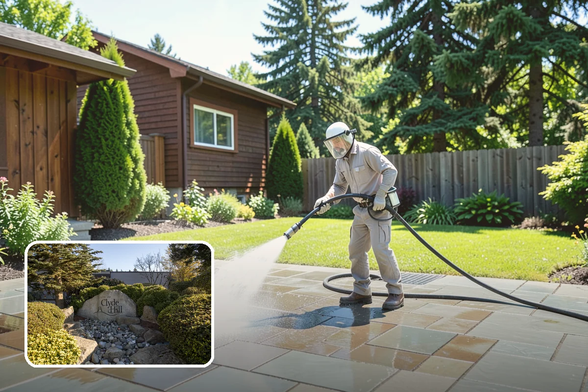 Concrete Surface Cleaning in Clyde Hill, King County, WA - Removes green film, dirt, and organic staining