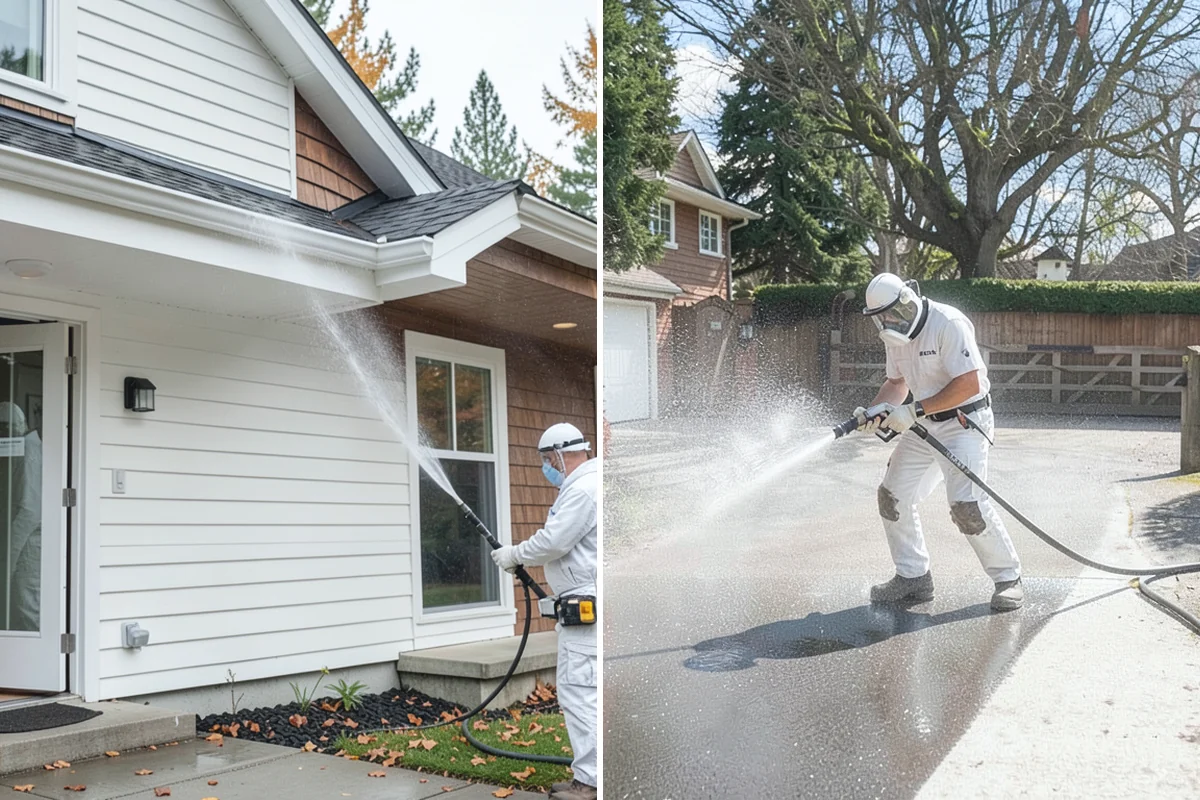 Concrete Surface Cleaning in Coupeville, Island County, WA - Clear debris and pre-treat organic growth