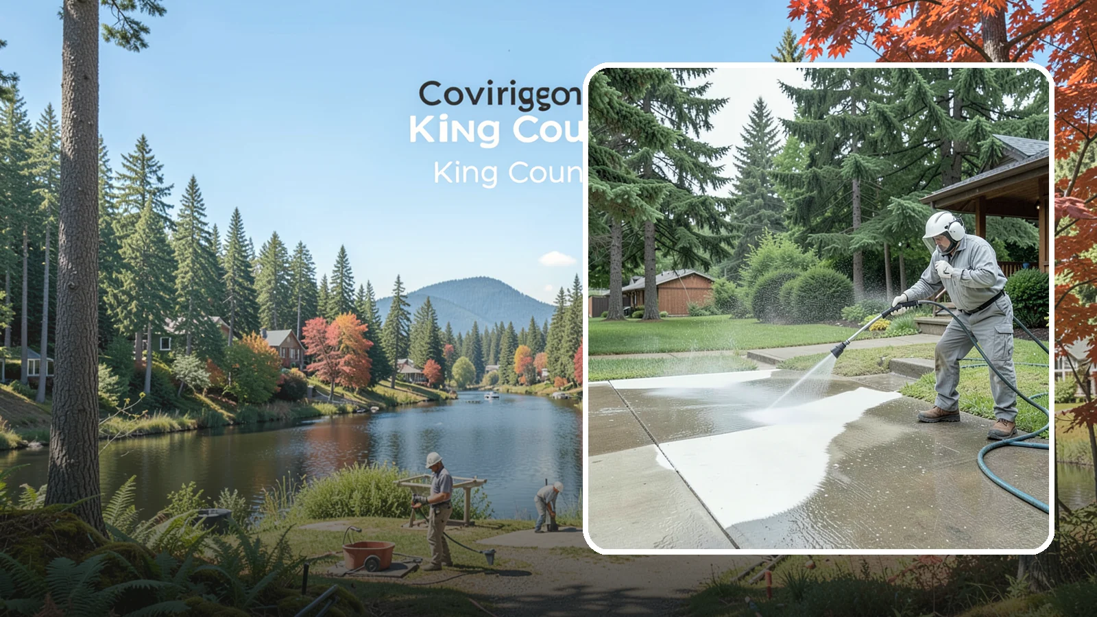 Concrete Surface Cleaning in Covington, King County, WA - General concrete surface cleaning that clears dirt, moss film, and organic staining from flatwork and walls.