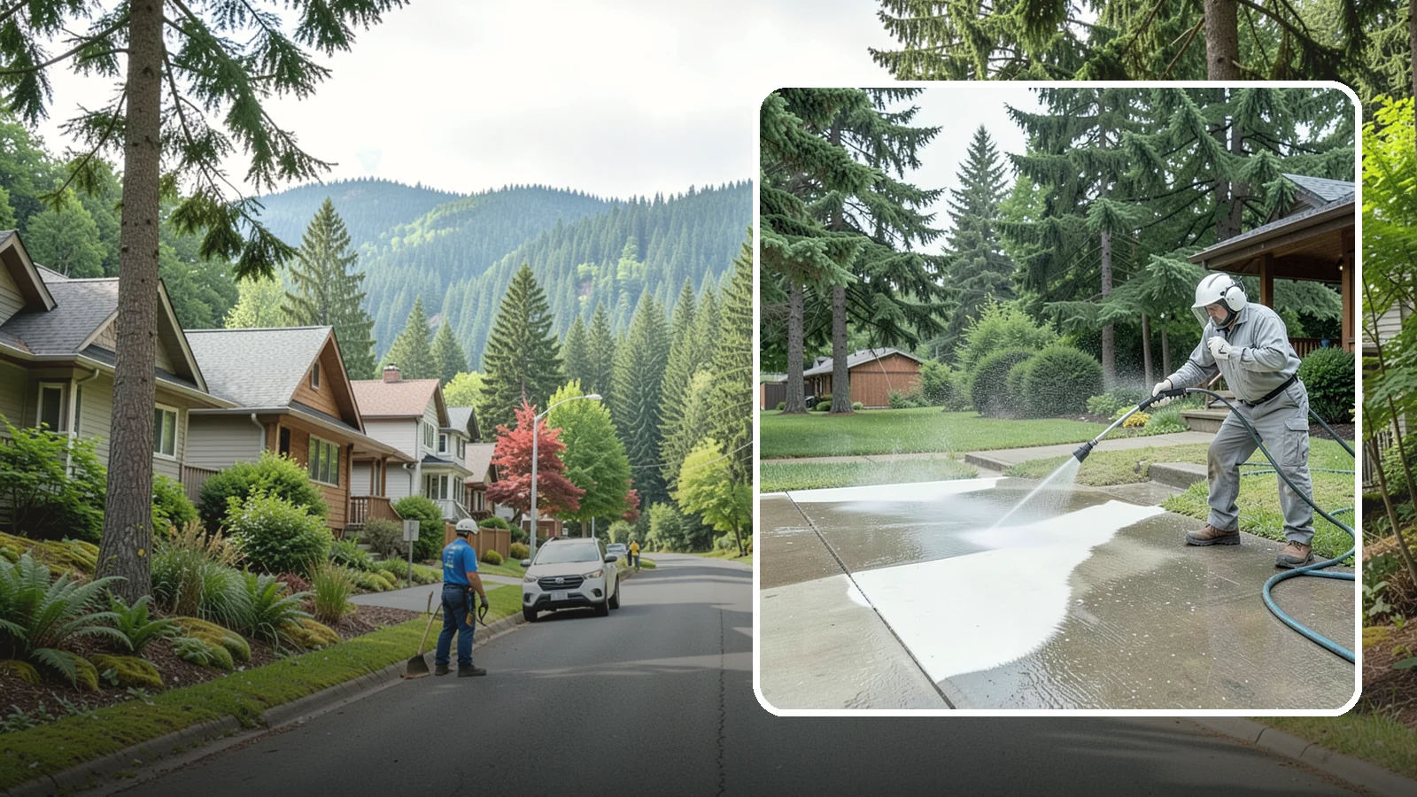 Concrete Surface Cleaning in Darrington, Snohomish County, WA - General concrete surface cleaning that clears dirt, moss film, and organic staining from flatwork and walls.