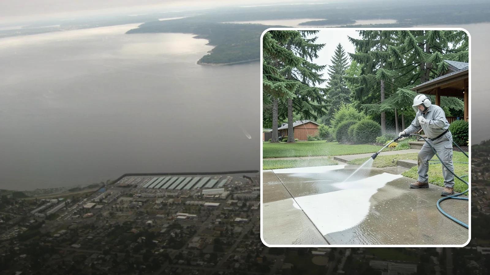 Concrete Surface Cleaning in Des Moines, King County, WA - General concrete surface cleaning that clears dirt, moss film, and organic staining from flatwork and walls.