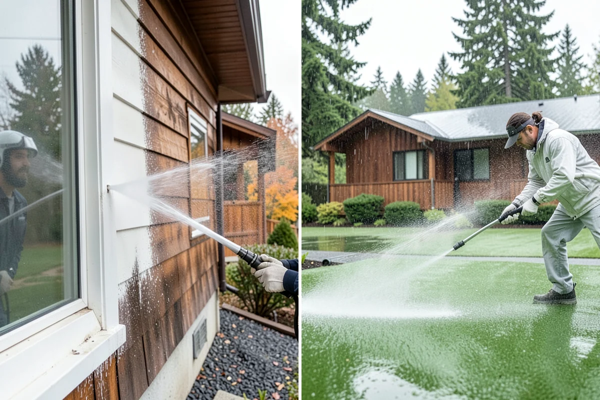 Concrete Surface Cleaning in DuPont, Pierce County, WA - Clear debris and pre-treat organic growth