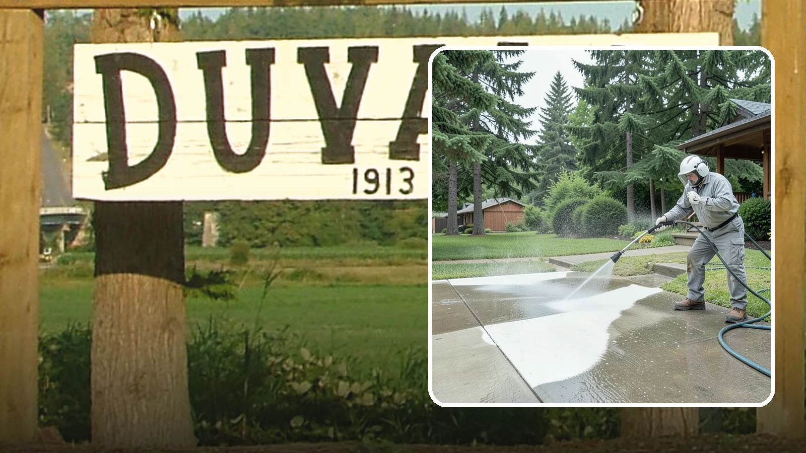 Concrete Surface Cleaning in Duvall, King County, WA - General concrete surface cleaning that clears dirt, moss film, and organic staining from flatwork and walls.