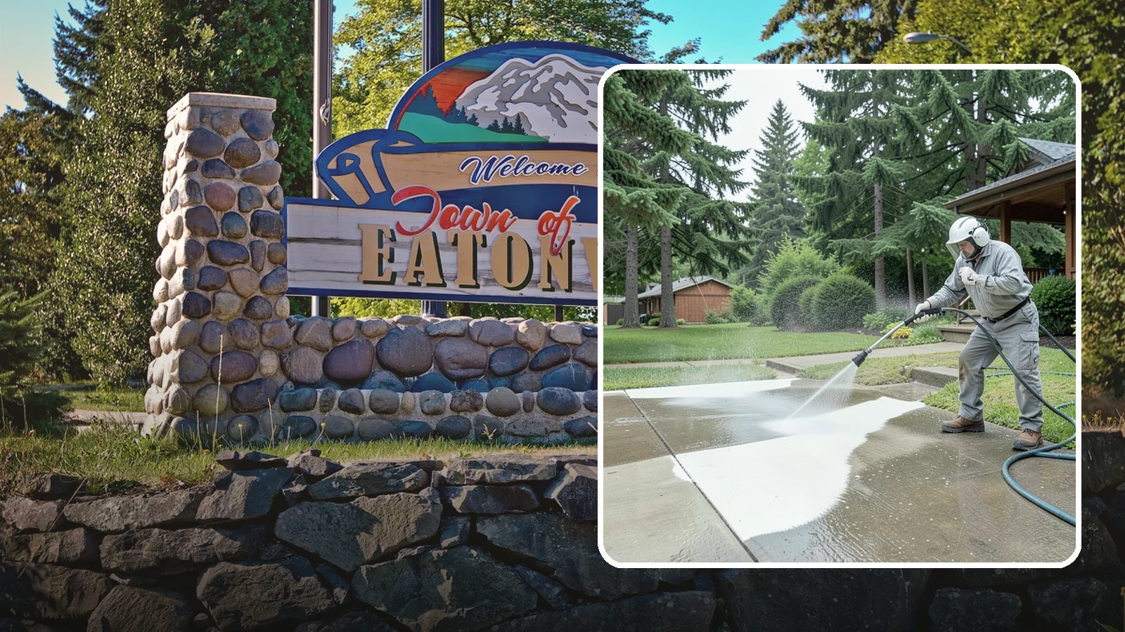 Concrete Surface Cleaning in Eatonville, Pierce County, WA - General concrete surface cleaning that clears dirt, moss film, and organic staining from flatwork and walls.