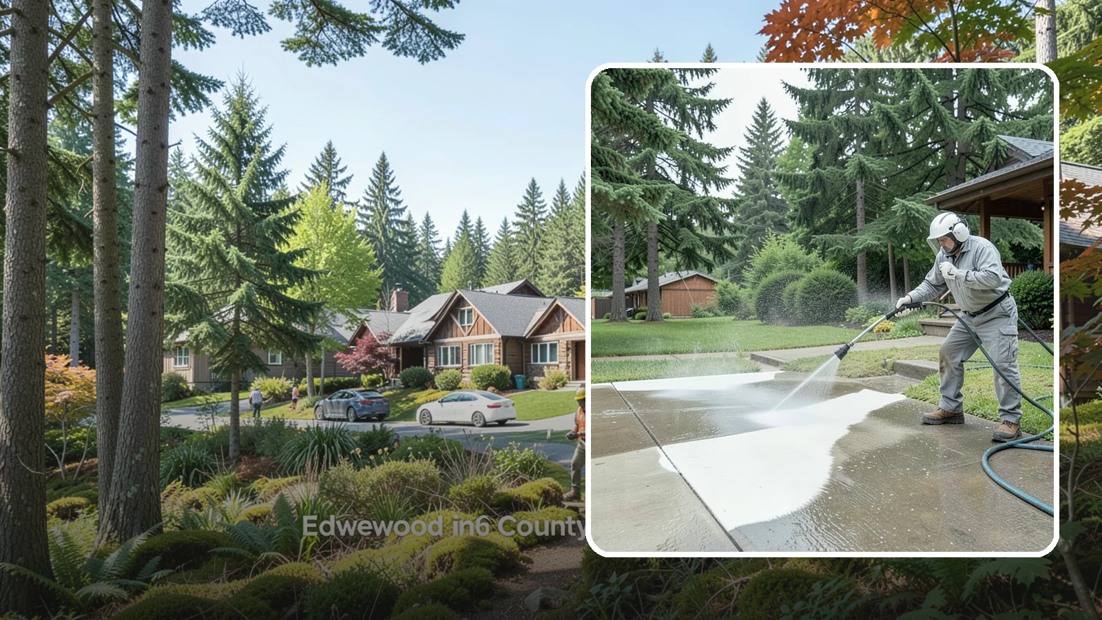 Concrete Surface Cleaning in Edgewood, Pierce County, WA - General concrete surface cleaning that clears dirt, moss film, and organic staining from flatwork and walls.