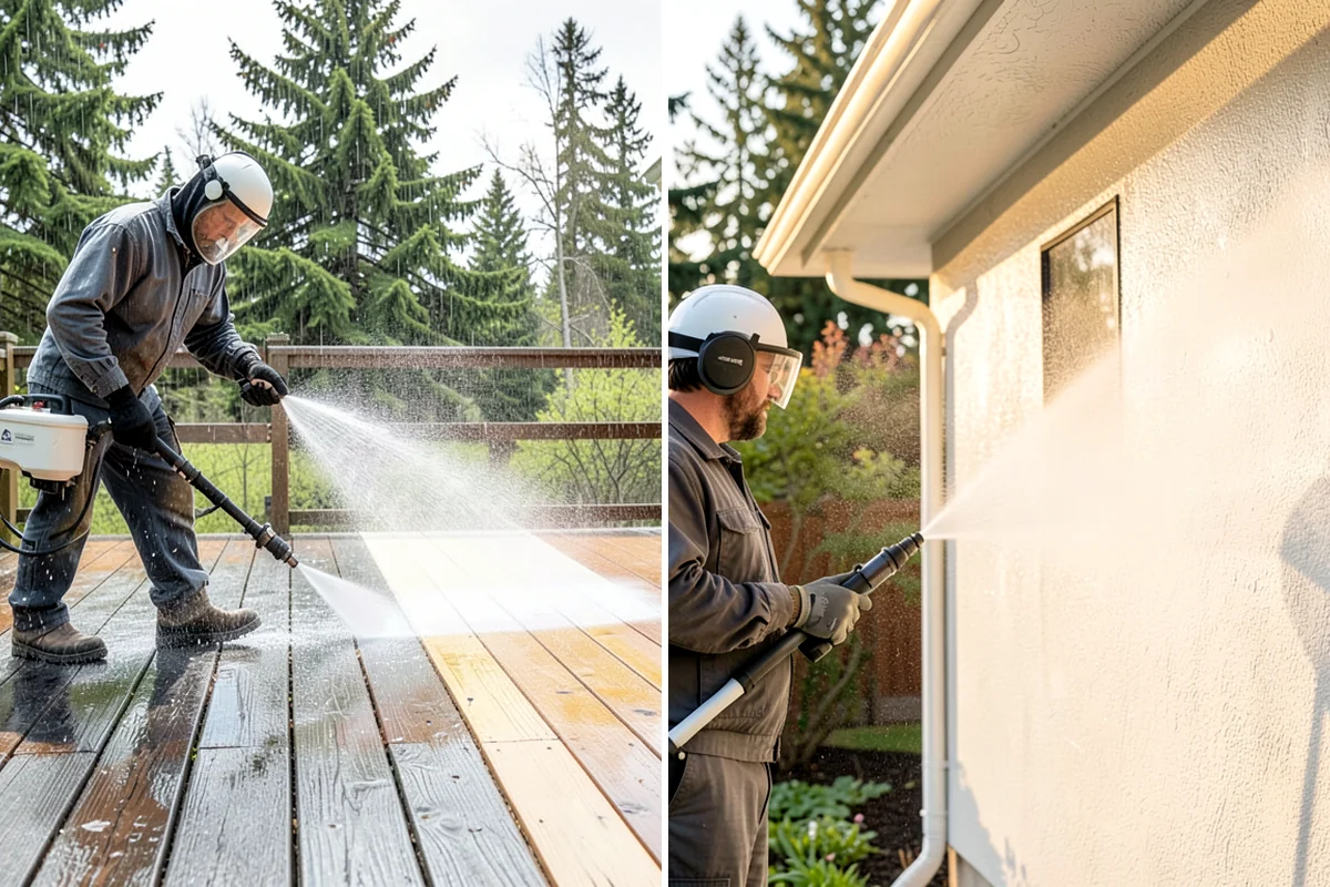 Concrete Surface Cleaning in Everett, Snohomish County, WA - Clear debris and pre-treat organic growth