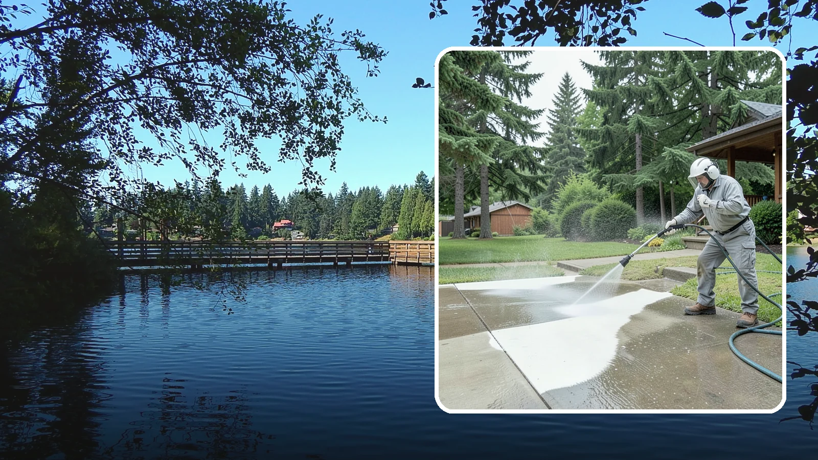 Concrete Surface Cleaning in Federal Way, King County, WA - General concrete surface cleaning that clears dirt, moss film, and organic staining from flatwork and walls.