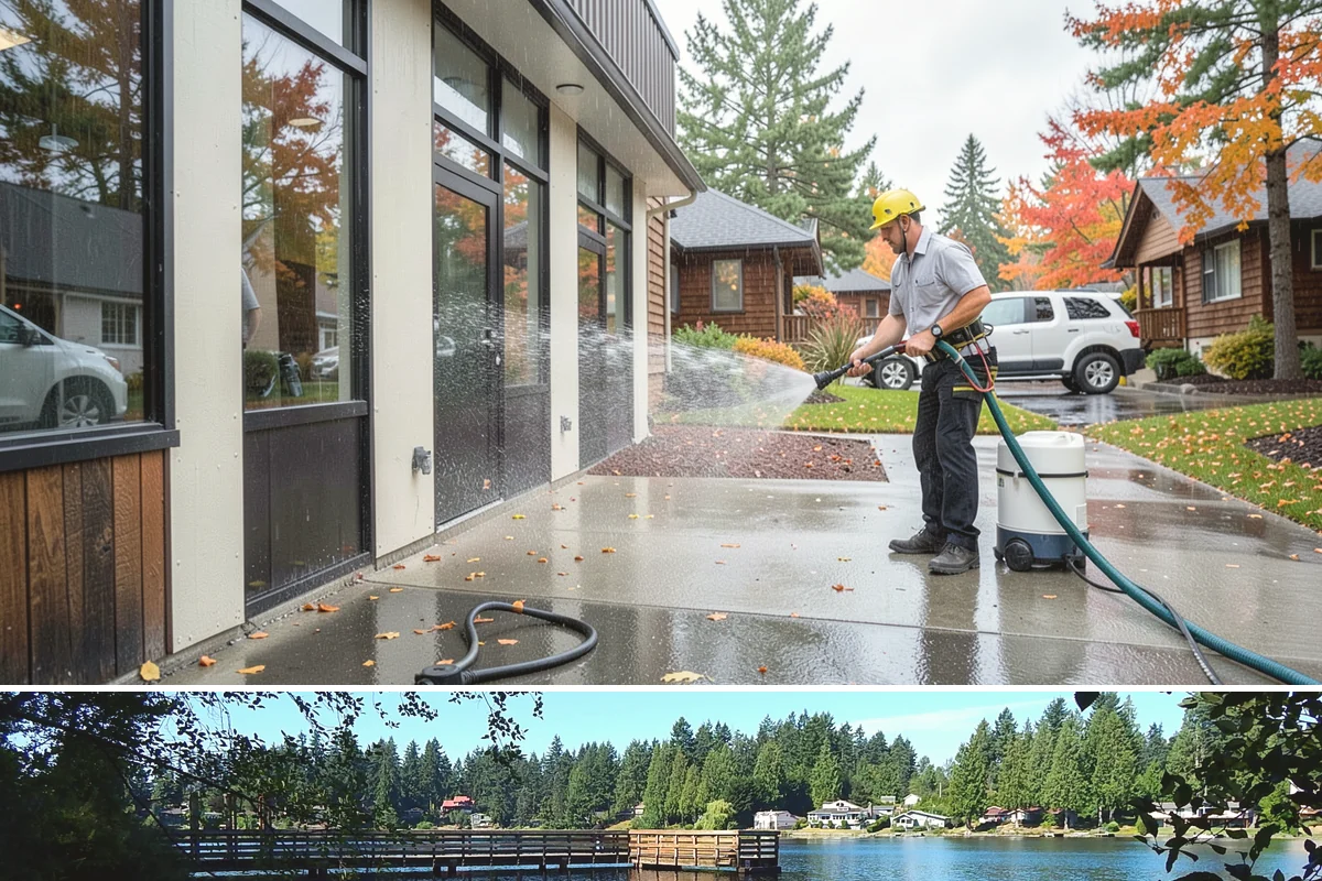 Concrete Surface Cleaning in Federal Way, King County, WA - Clean concrete surfaces in spring or summer once the weather dries out, clearing the film that builds through the wet season.