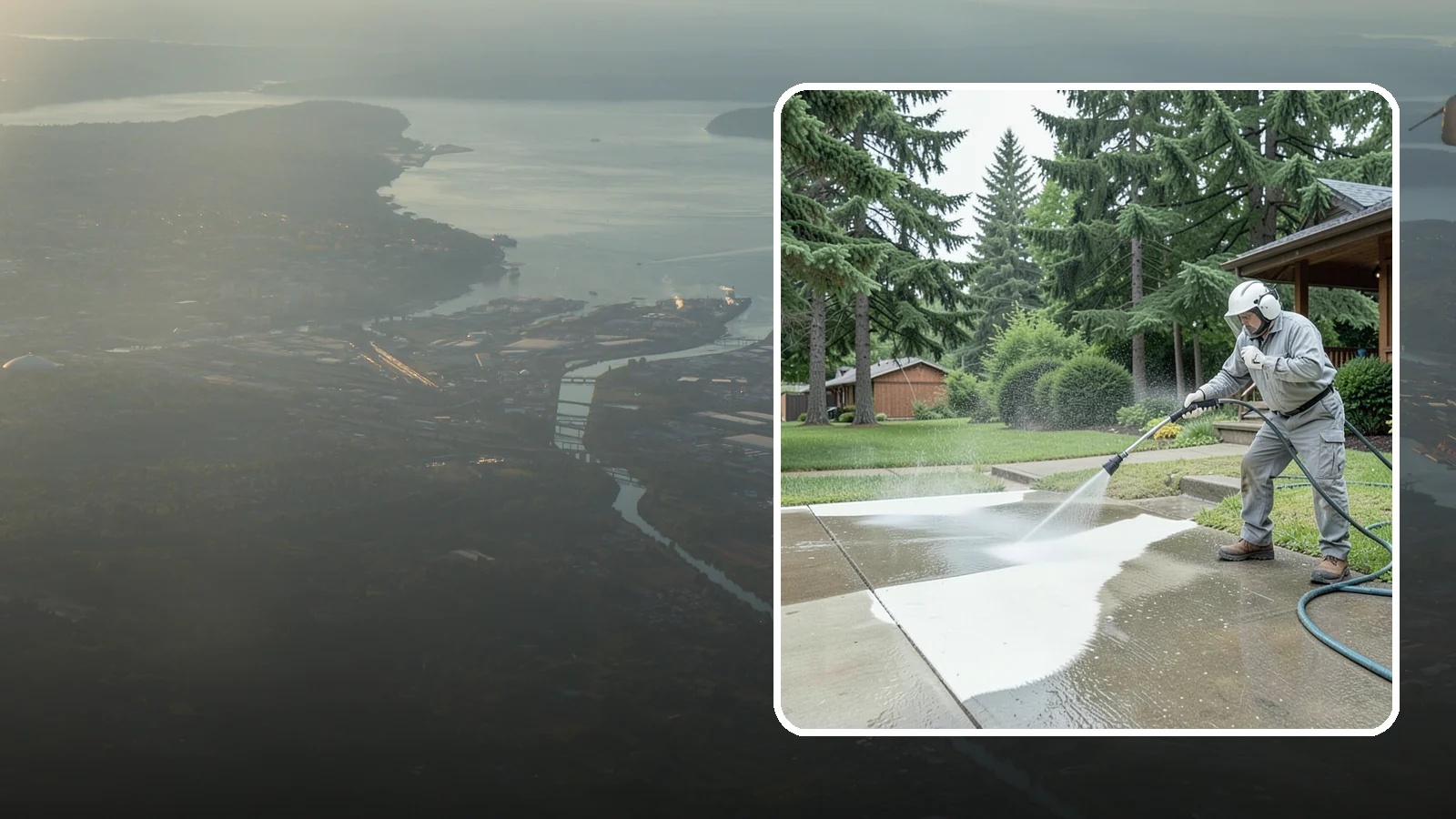 Concrete Surface Cleaning in Fife, Pierce County, WA - General concrete surface cleaning that clears dirt, moss film, and organic staining from flatwork and walls.