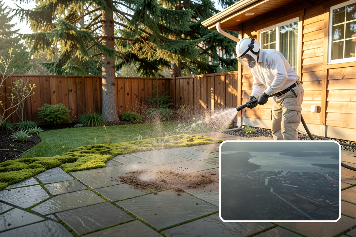 Concrete Surface Cleaning in Fife, Pierce County, WA - Removes green film, dirt, and organic staining