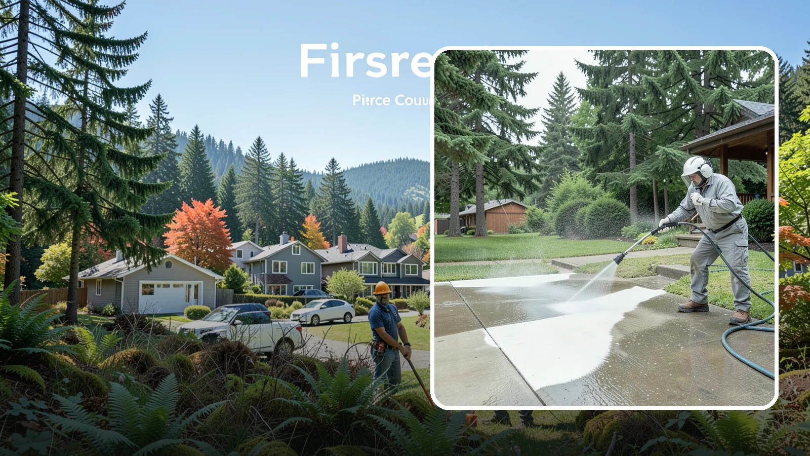 Concrete Surface Cleaning in Fircrest, Pierce County, WA - General concrete surface cleaning that clears dirt, moss film, and organic staining from flatwork and walls.