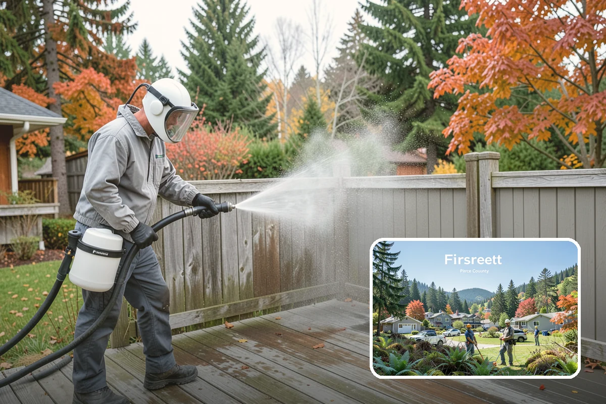 Concrete Surface Cleaning in Fircrest, Pierce County, WA - Removes green film, dirt, and organic staining