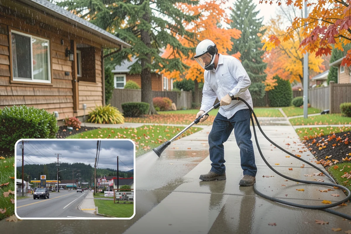 Concrete Surface Cleaning in Granite Falls, Snohomish County, WA - Removes green film, dirt, and organic staining