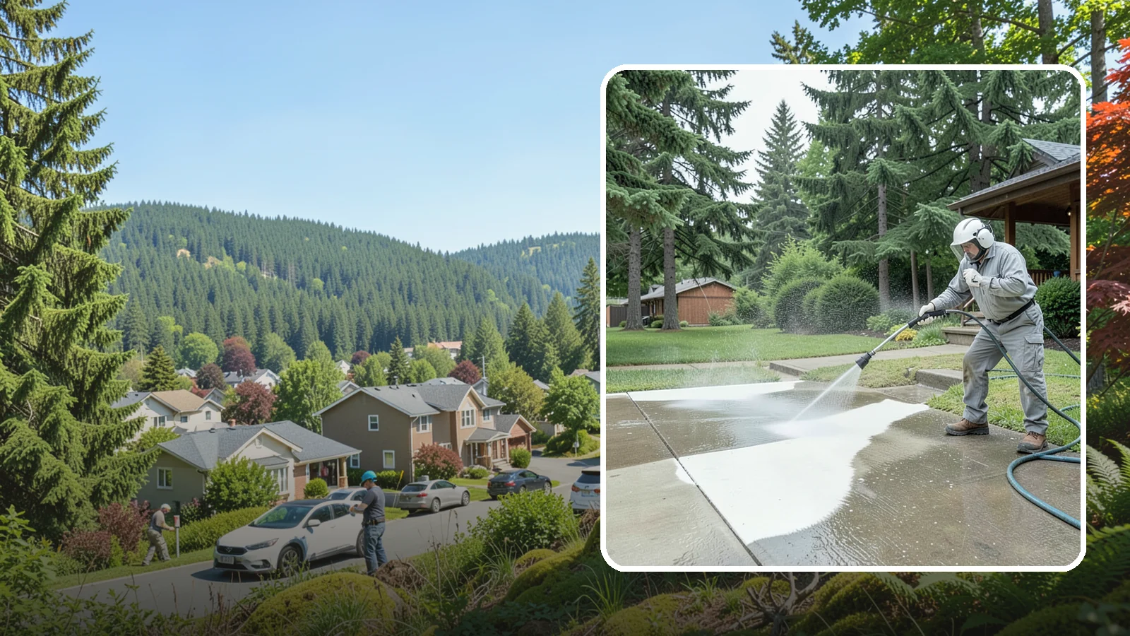 Concrete Surface Cleaning in Index, Snohomish County, WA - General concrete surface cleaning that clears dirt, moss film, and organic staining from flatwork and walls.