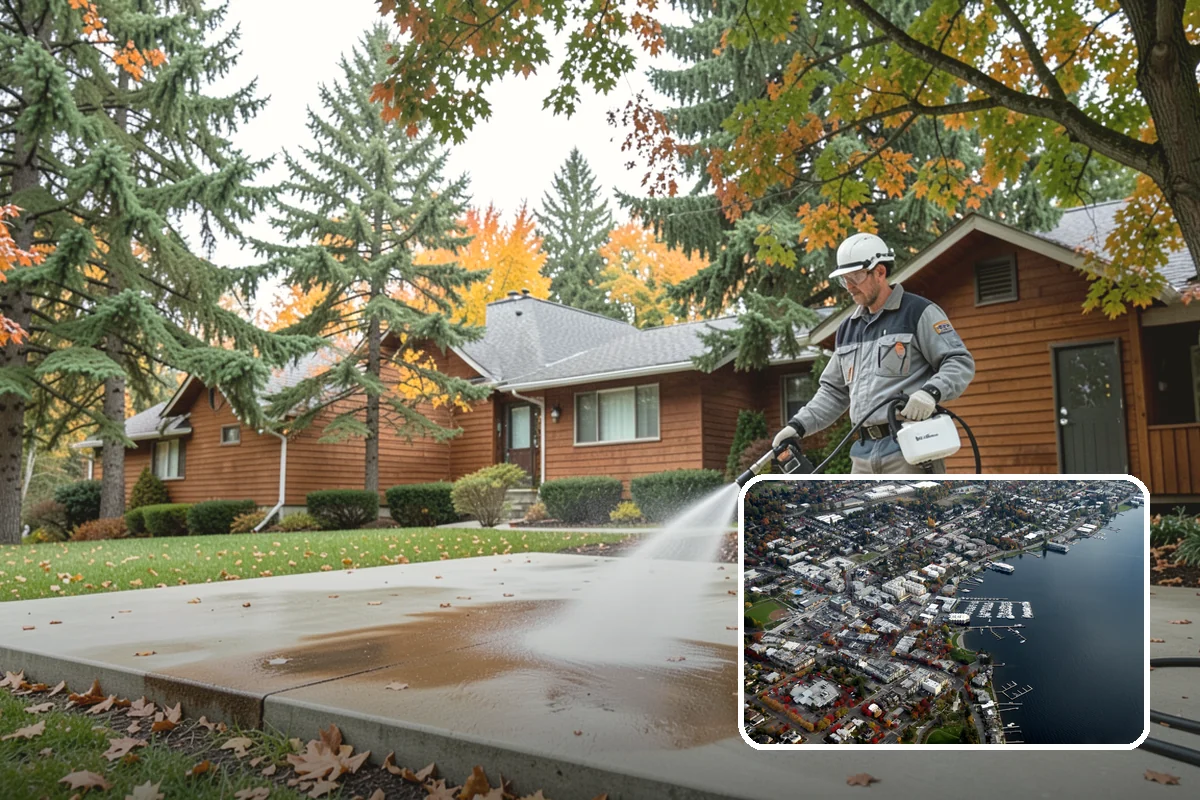 Concrete Surface Cleaning in Kirkland, King County, WA - Removes green film, dirt, and organic staining