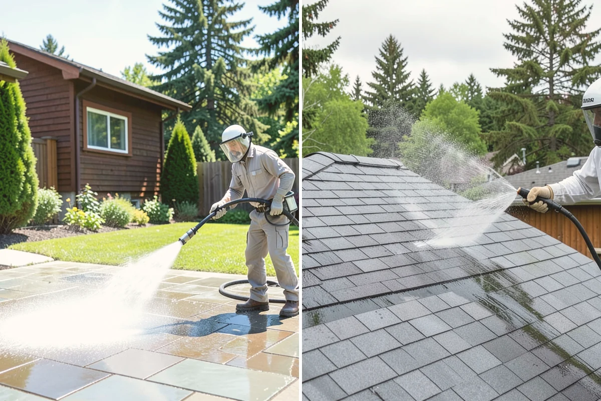 Concrete Surface Cleaning in Kirkland, King County, WA - Clear debris and pre-treat organic growth