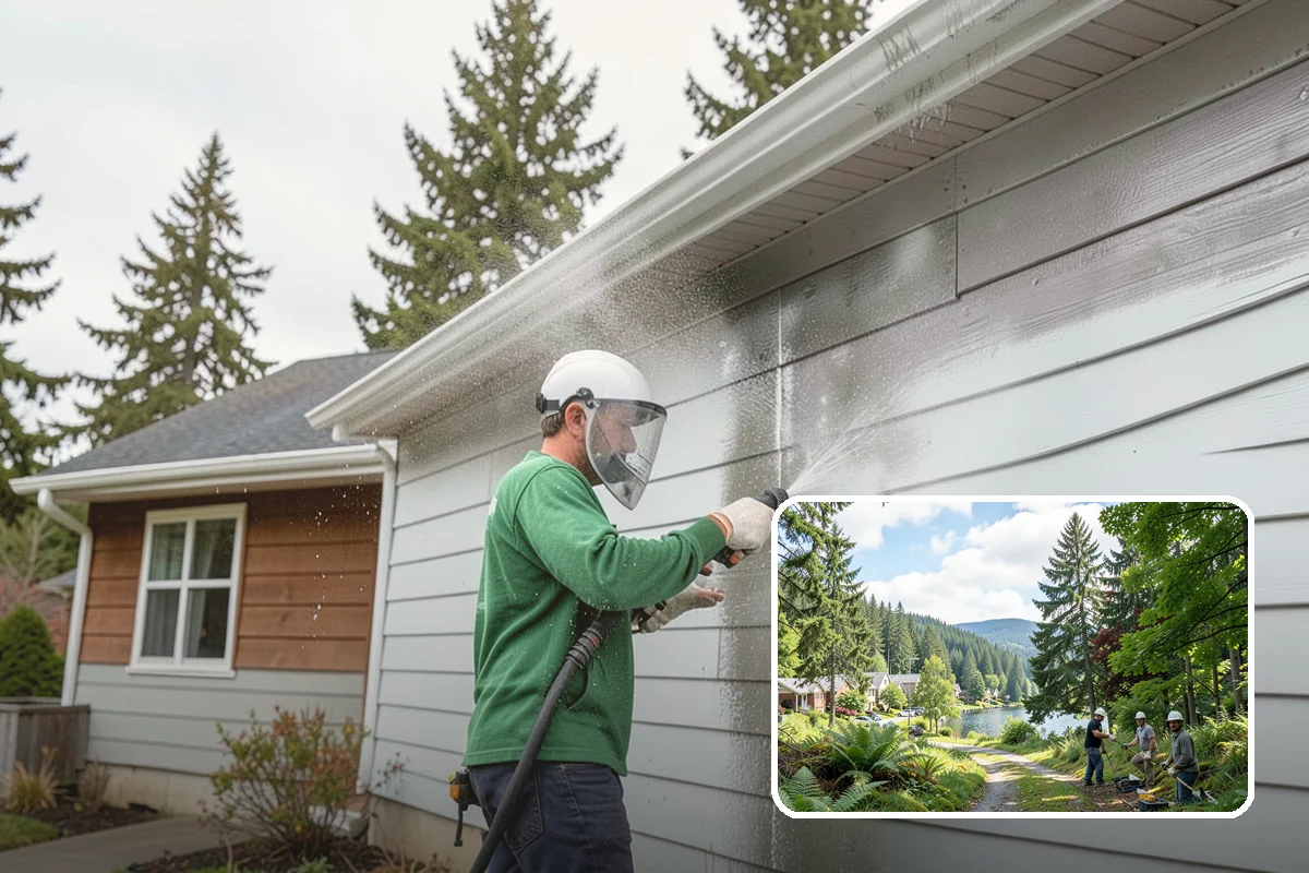 Concrete Surface Cleaning in Lake Forest Park, King County, WA - Removes green film, dirt, and organic staining