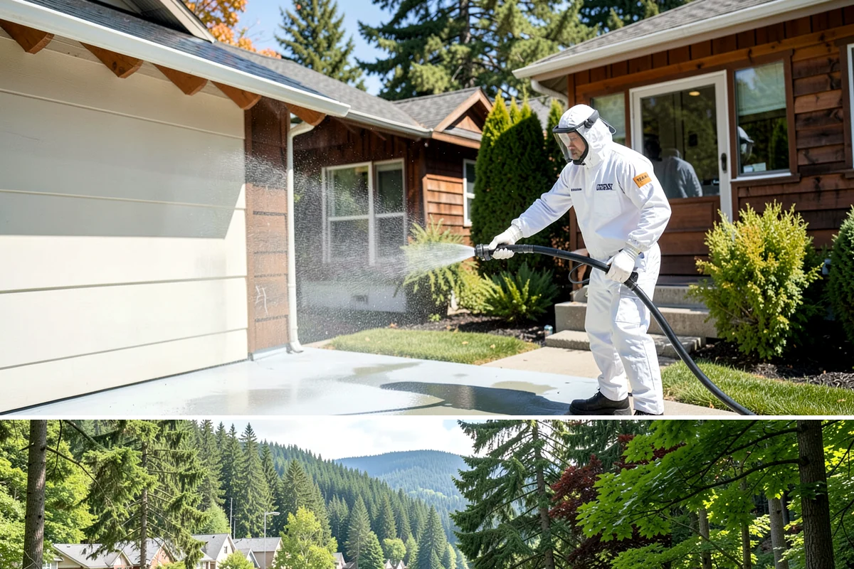 Concrete Surface Cleaning in Lake Forest Park, King County, WA - Clean concrete surfaces in spring or summer once the weather dries out, clearing the film that builds through the wet season.
