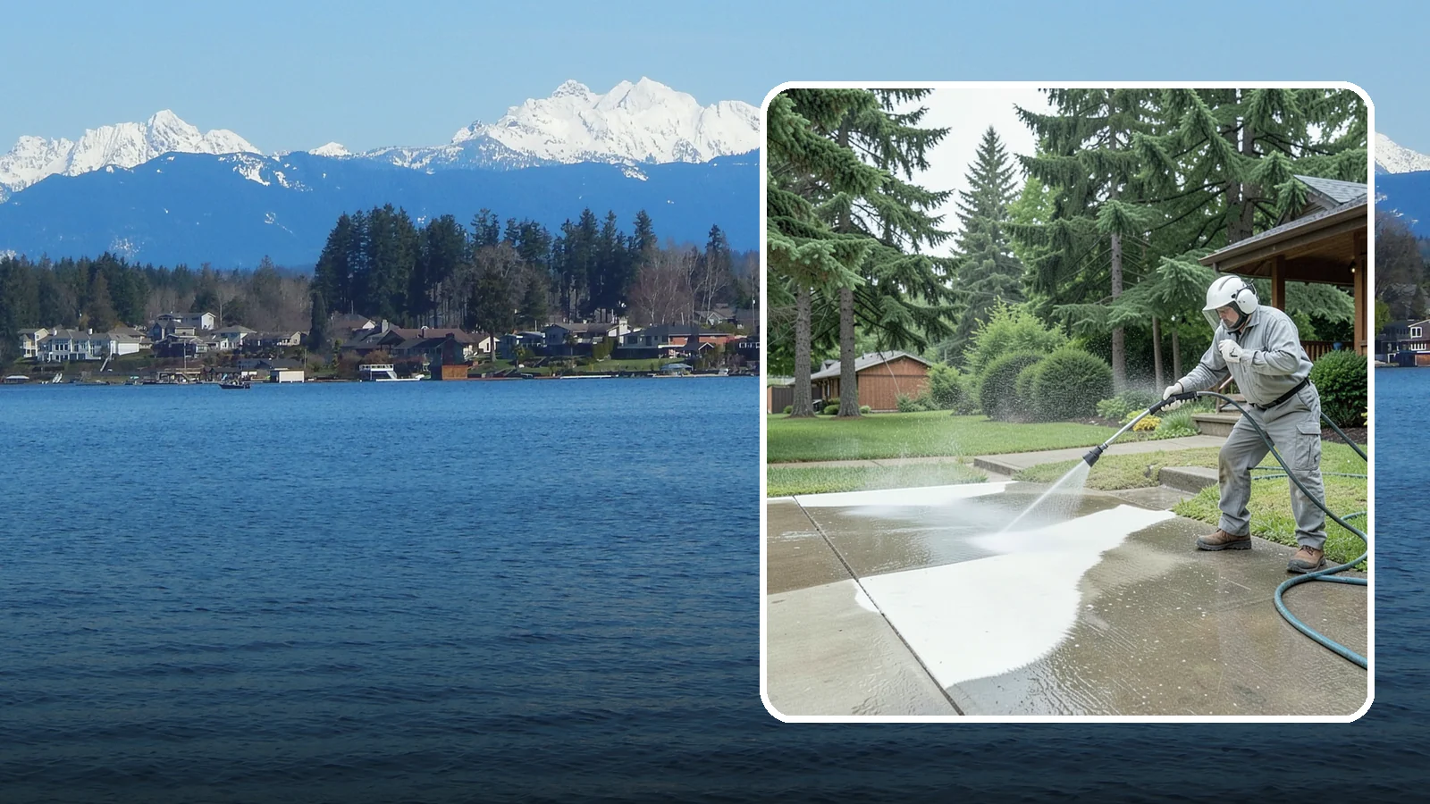 Concrete Surface Cleaning in Lake Stevens, Snohomish County, WA - General concrete surface cleaning that clears dirt, moss film, and organic staining from flatwork and walls.