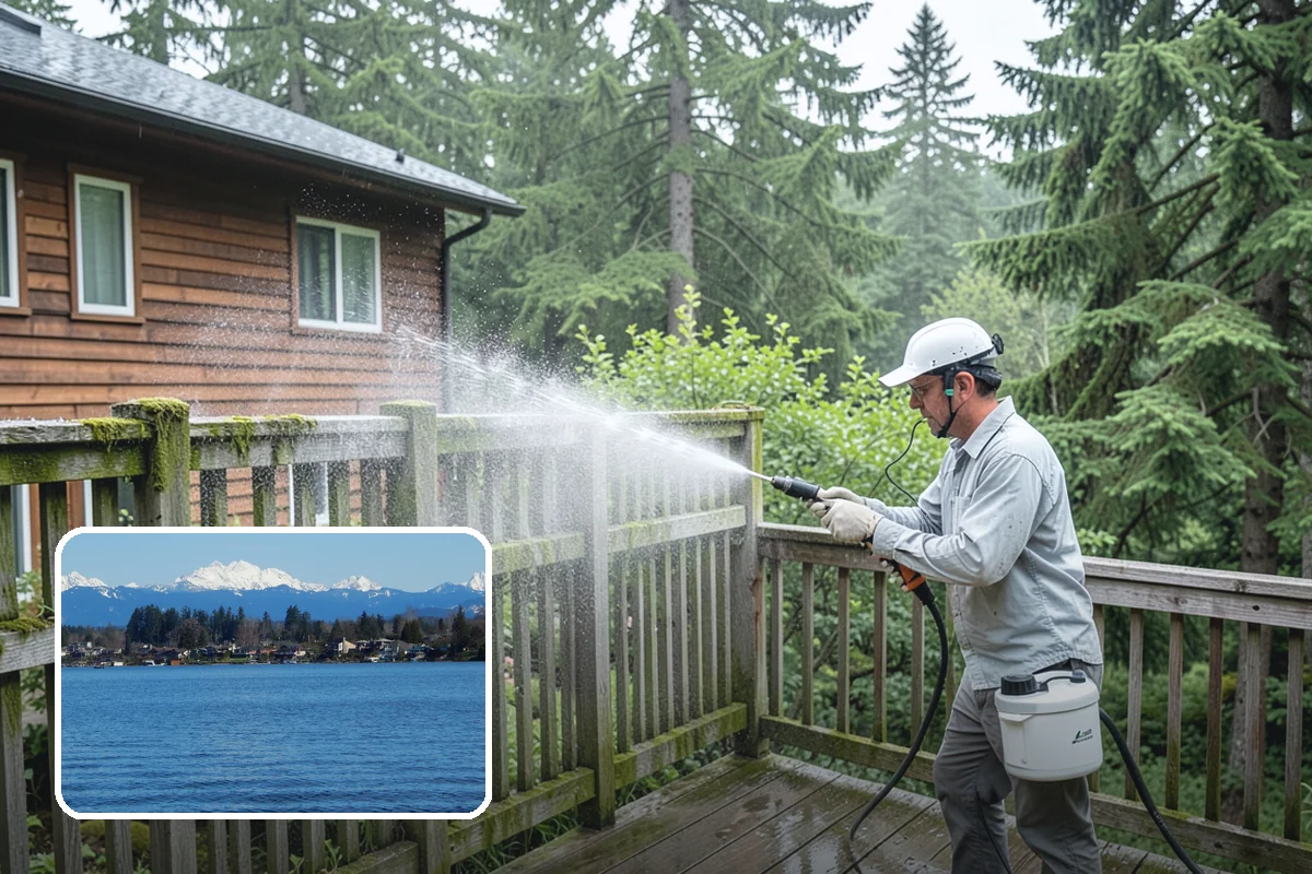 Concrete Surface Cleaning in Lake Stevens, Snohomish County, WA - Removes green film, dirt, and organic staining