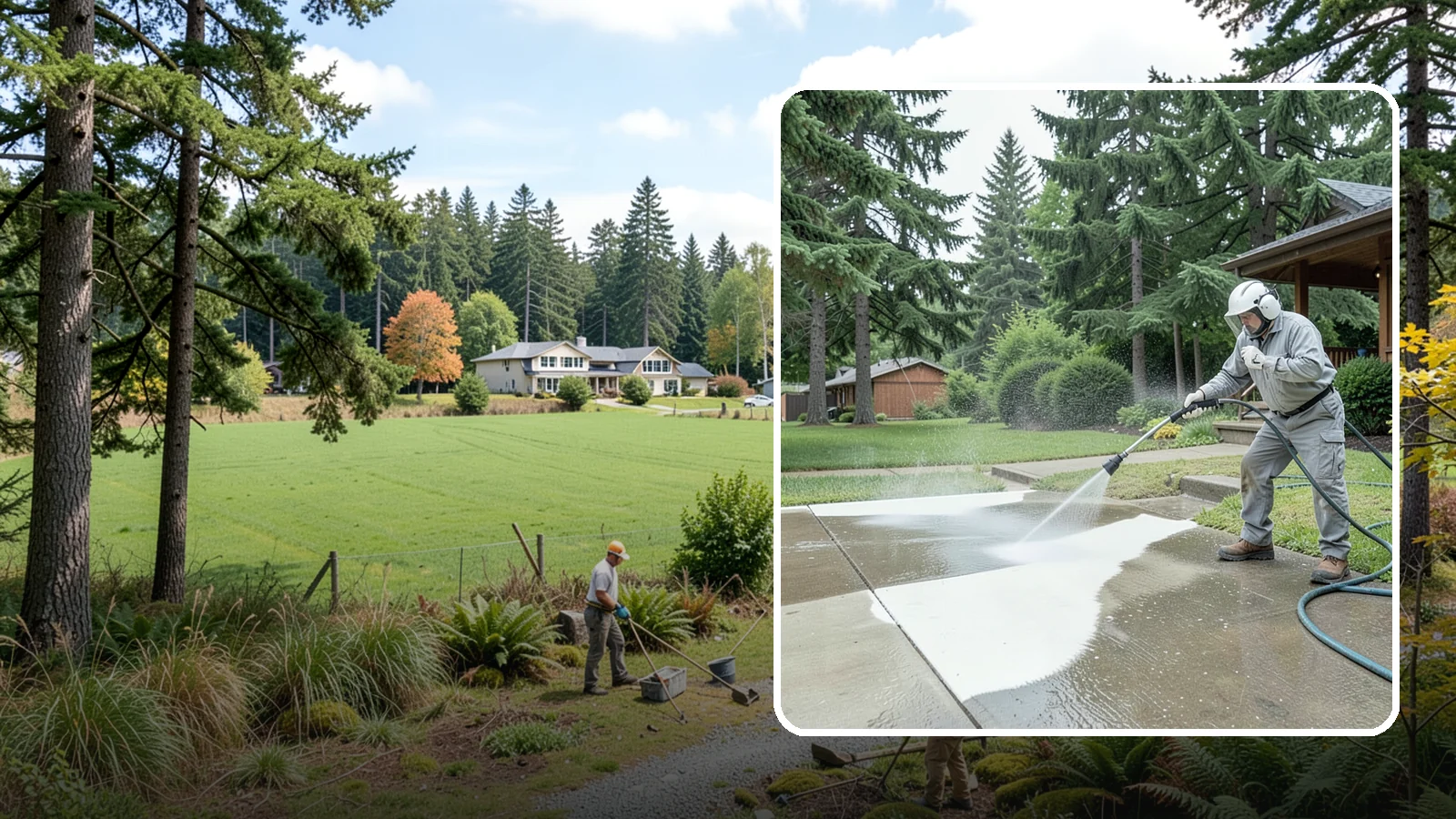 Concrete Surface Cleaning in Lyman, Skagit County, WA - General concrete surface cleaning that clears dirt, moss film, and organic staining from flatwork and walls.