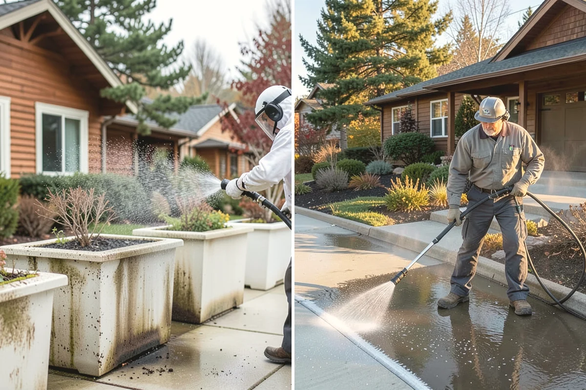 Concrete Surface Cleaning in Mercer Island, King County, WA - Clear debris and pre-treat organic growth