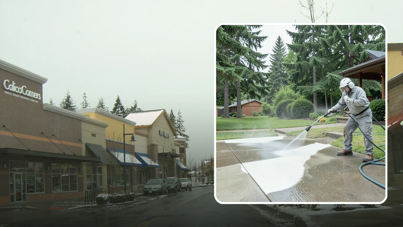 Concrete Surface Cleaning in Mill Creek, Snohomish County, WA - General concrete surface cleaning that clears dirt, moss film, and organic staining from flatwork and walls.