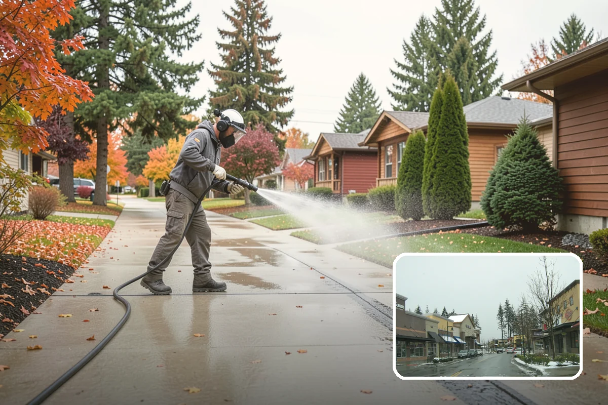 Concrete Surface Cleaning in Mill Creek, Snohomish County, WA - Removes green film, dirt, and organic staining