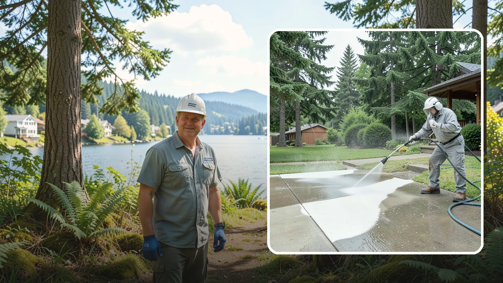 Concrete Surface Cleaning in Milton, King County, WA - General concrete surface cleaning that clears dirt, moss film, and organic staining from flatwork and walls.