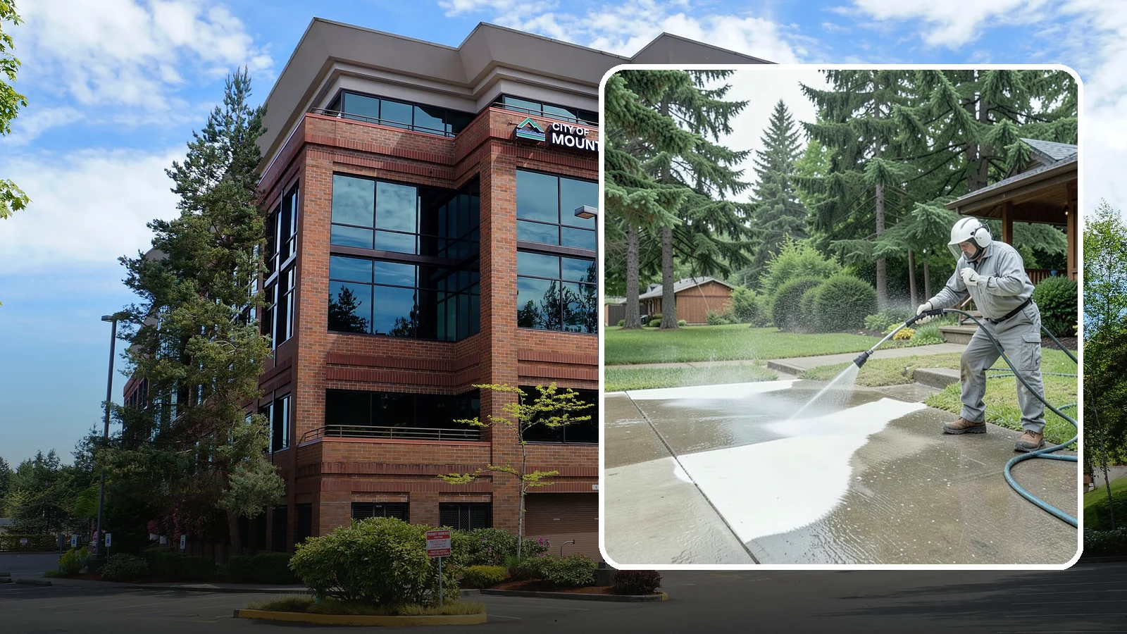 Concrete Surface Cleaning in Mountlake Terrace, Snohomish County, WA - General concrete surface cleaning that clears dirt, moss film, and organic staining from flatwork and walls.